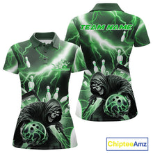 Load image into Gallery viewer, Custom Green Thunder Lightning Grim Reaper Bowling Women Polo Shirt, Halloween Outfit IPHW9800
