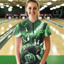 Load image into Gallery viewer, Custom Green Lightning Grim Reaper Bowling Women Quarter-Zip Shirt, Halloween Outfit IPHW9800