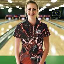 Load image into Gallery viewer, Custom Black And Red Lightning Grim Reaper Bowling Women Polo Shirt, Halloween Outfit IPHW9806
