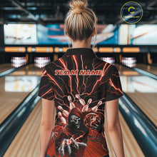 Load image into Gallery viewer, Custom Black And Red Lightning Grim Reaper Bowling Women Polo Shirt, Halloween Outfit IPHW9806