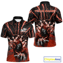 Load image into Gallery viewer, Custom Black And Red Lightning Grim Reaper Bowling Men Polo Shirt, Halloween Outfit IPHW9806