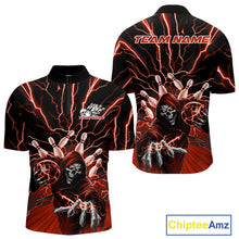 Load image into Gallery viewer, Custom Black And Red Lightning Grim Reaper Bowling Men Quarter-Zip Shirt, Halloween Outfit IPHW9806