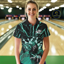 Load image into Gallery viewer, Custom Black And Green Lightning Grim Reaper Bowling Women Polo Shirt, Halloween Outfit IPHW9807