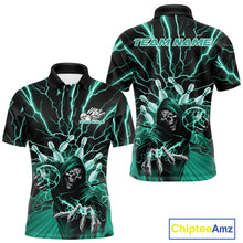 Load image into Gallery viewer, Custom Black And Green Lightning Grim Reaper Bowling Men Polo Shirt, Halloween Outfit IPHW9807