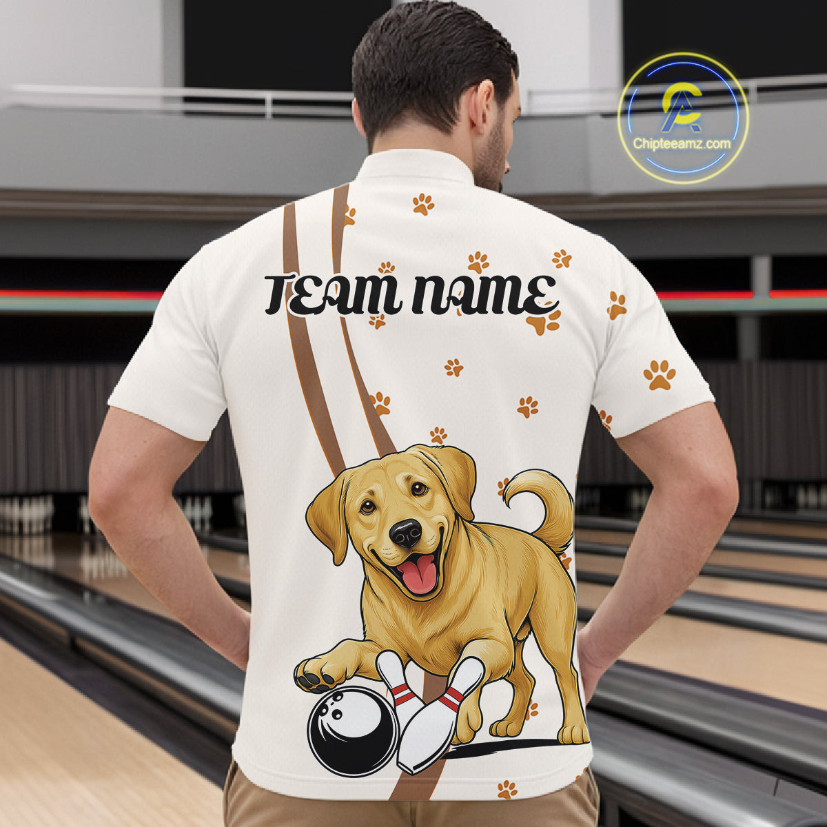 Custom Funny Labrador Retriever Dog Men Bowling Team Shirt, Dog Lovers Bowling Uniform IPHW10208
