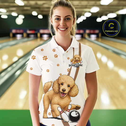 Custom Funny Poodle Dog Women Bowling Team Shirt, Dog Lovers Bowling Uniform IPHW10211