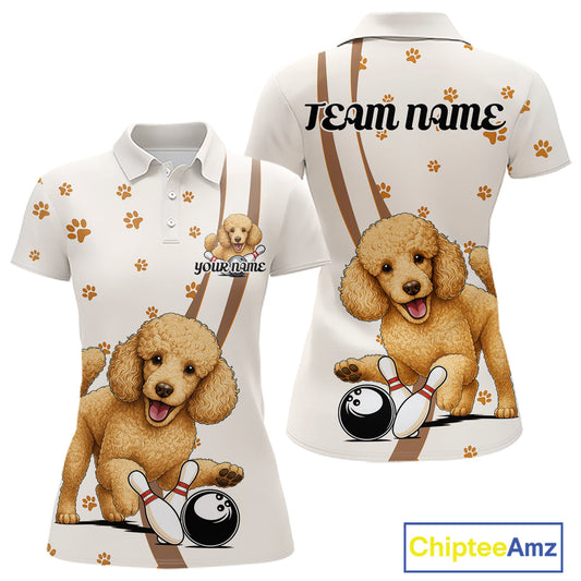 Custom Funny Poodle Dog Women Bowling Team Shirt, Dog Lovers Bowling Uniform IPHW10211