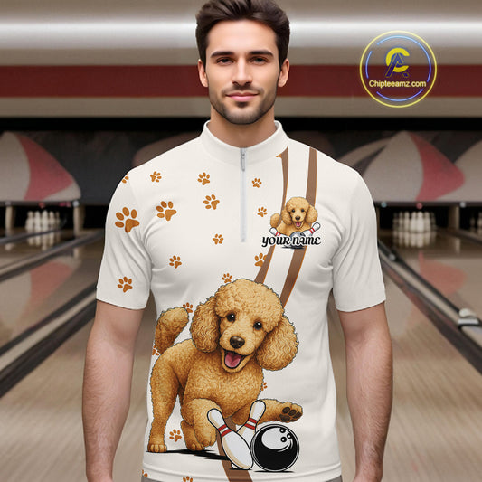 Custom Funny Poodle Dog Men Bowling Team Shirt, Dog Lovers Bowling Uniform IPHW10211