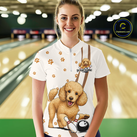 Custom Funny Poodle Dog Women Bowling Team Shirt, Dog Lovers Bowling Uniform IPHW10211
