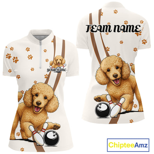 Custom Funny Poodle Dog Women Bowling Team Shirt, Dog Lovers Bowling Uniform IPHW10211