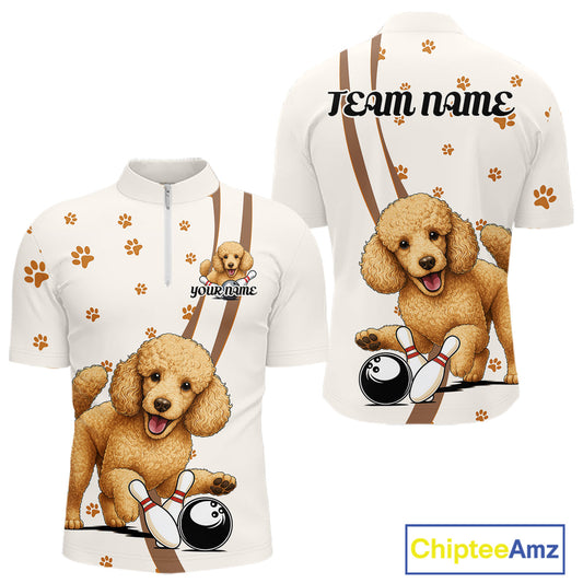 Custom Funny Poodle Dog Men Bowling Team Shirt, Dog Lovers Bowling Uniform IPHW10211