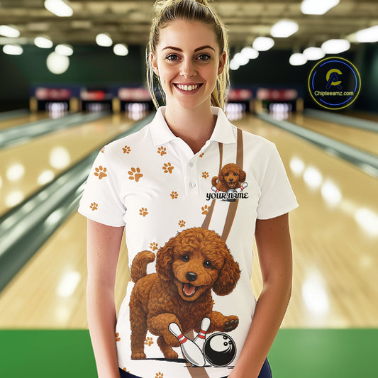 Custom Funny Poodle Dog Women Bowling Team Shirt, Dog Lovers Bowling Uniform IPHW10212