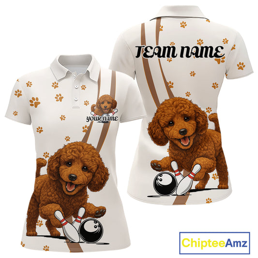 Custom Funny Poodle Dog Women Bowling Team Shirt, Dog Lovers Bowling Uniform IPHW10212