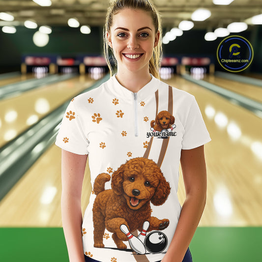 Custom Funny Poodle Dog Women Bowling Team Shirt, Dog Lovers Bowling Uniform IPHW10212