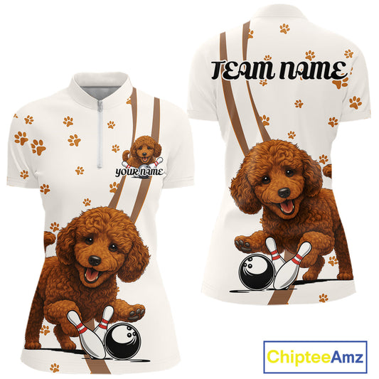 Custom Funny Poodle Dog Women Bowling Team Shirt, Dog Lovers Bowling Uniform IPHW10212