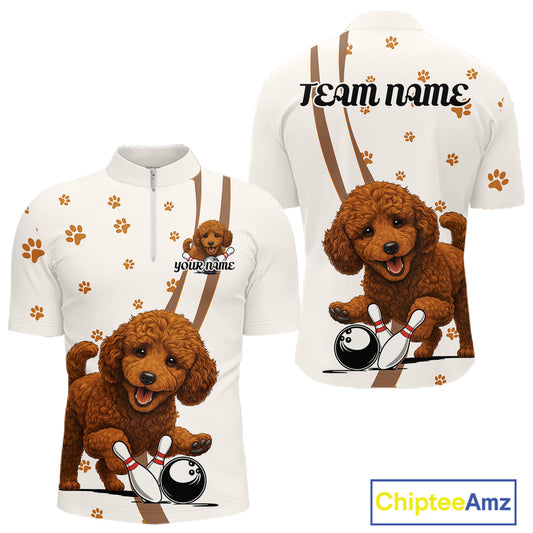 Custom Funny Poodle Dog Men Bowling Team Shirt, Dog Lovers Bowling Uniform IPHW10212