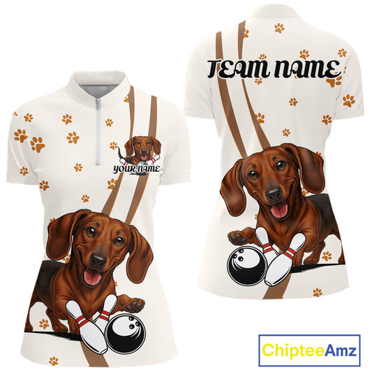 Custom Funny Dachshund Dog Women Bowling Team Shirt, Dog Lovers Bowling Uniform IPHW10213