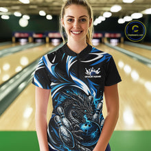 Load image into Gallery viewer, Custom Blue Lightning Dragon Bowling Women Quarter-Zip Shirts, Bowling League Shirt IPHW10355