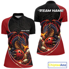 Load image into Gallery viewer, Custom Black And Red Fire Dragon Bowling Jerseys, Bowling Team Women Quarter-Zip Shirt IPHW10365
