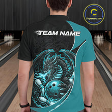 Load image into Gallery viewer, Custom Turquoise Blue Fire Dragon Bowling Jerseys, Dragon Bowling Team Men Polo Shirt IPHW10366