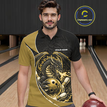 Load image into Gallery viewer, Custom Yellow Fire Dragon Bowling Jerseys, Dragon Bowling Team Men Polo Shirt IPHW10367