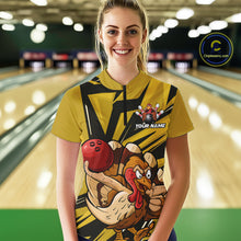 Load image into Gallery viewer, Custom Funny Turkey Bowling Shirts Women, Yellow Thanksgiving Bowling Shirt Team Uniform IPHW10676