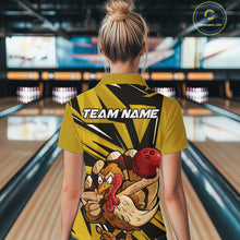 Load image into Gallery viewer, Custom Funny Turkey Bowling Shirts Women, Yellow Thanksgiving Bowling Shirt Team Uniform IPHW10676