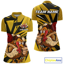 Load image into Gallery viewer, Custom Funny Turkey Bowling Shirts Women, Yellow Thanksgiving Bowling Shirt Team Uniform IPHW10676