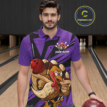 Load image into Gallery viewer, Custom Funny Turkey Bowling Shirts For Men, Purple Thanksgiving Bowling Shirt Team Uniform IPHW10679
