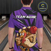Load image into Gallery viewer, Custom Funny Turkey Bowling Shirts For Men, Purple Thanksgiving Bowling Shirt Team Uniform IPHW10679