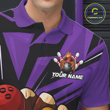 Load image into Gallery viewer, Custom Funny Turkey Bowling Shirts For Men, Purple Thanksgiving Bowling Shirt Team Uniform IPHW10679