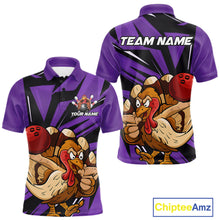 Load image into Gallery viewer, Custom Funny Turkey Bowling Shirts For Men, Purple Thanksgiving Bowling Shirt Team Uniform IPHW10679
