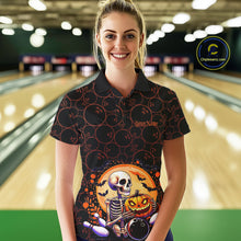 Load image into Gallery viewer, Custom Funny Skeleton Bowling Polo Shirts For Women, Halloween Bowling Team Outfit IPHW9604