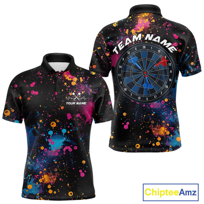 Custom Colorful Splatter Dart Team Polo Shirts For Men, Dart Team Jerseys IPHW9969