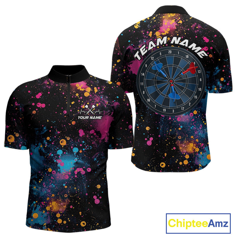 Custom Colorful Splatter Dart Team Quarter-Zip Shirts For Men, Dart Team Jerseys IPHW9969