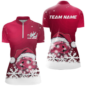 Pink Snowflake Custom Christmas Bowling Shirts For Women, Santa Bowling Team Outfit Shirt IPHW7866