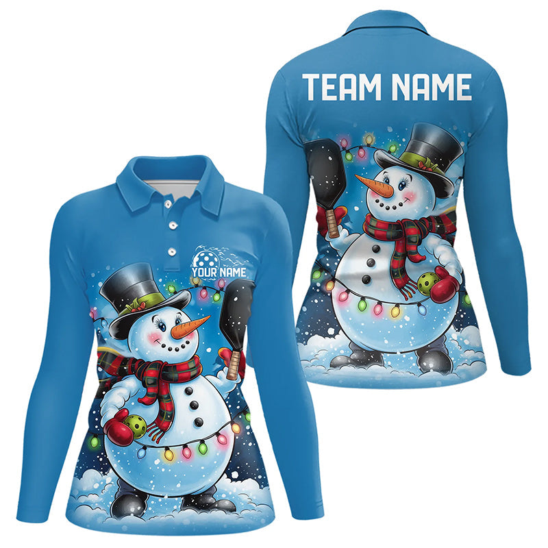 Custom Christmas Snowman Ladies Pickleball Long Sleeve Polo Shirts, Pickleball Team Shirt IPHW8090