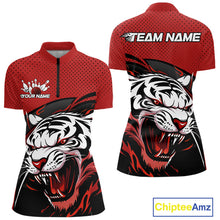 Load image into Gallery viewer, Custom Black And Red Tiger Bowling Team Quarter-Zip Shirt For Women, Bowling League Shirt IPHW9019
