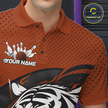 Load image into Gallery viewer, Custom Black And Orange Tiger Bowling Team Polo Shirts For Men, Bowling League Shirt IPHW9021