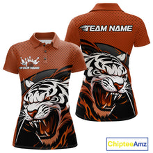 Load image into Gallery viewer, Custom Black And Orange Tiger Bowling Team Polo Shirts For Women, Bowling League Shirt IPHW9021