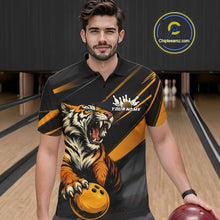 Load image into Gallery viewer, Personalized Tiger Bowling Team Men Polo Shirts, Black And Yellow Tiger Bowling Jerseys IPHW9022