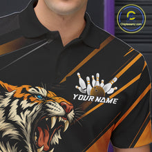 Load image into Gallery viewer, Personalized Tiger Bowling Team Men Polo Shirts, Black And Yellow Tiger Bowling Jerseys IPHW9022