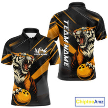 Load image into Gallery viewer, Personalized Tiger Bowling Team Men Polo Shirts, Black And Yellow Tiger Bowling Jerseys IPHW9022