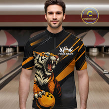 Load image into Gallery viewer, Personalized Tiger Bowling Team Men Quarter-Zip Shirts, Black And Yellow Tiger Bowling Jerseys IPHW9022
