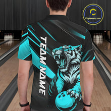Load image into Gallery viewer, Personalized Tiger Bowling Team Men Polo Shirts, Black And Blue Tiger Bowling Jerseys IPHW9023