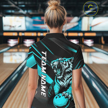 Load image into Gallery viewer, Personalized Tiger Bowling Team Women Polo Shirts, Black And Blue Tiger Bowling Jerseys IPHW9023