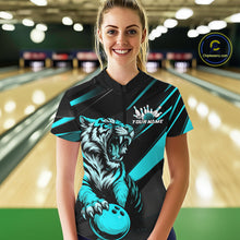 Load image into Gallery viewer, Personalized Tiger Bowling Team Women Quarter-Zip Shirts, Blue Tiger Bowling Jerseys IPHW9023