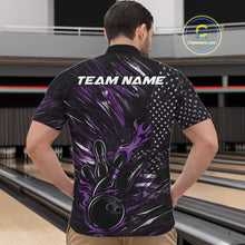 Load image into Gallery viewer, Custom Black And Purple Patriotic Flame Bowling Jerseys, US Flag Bowling Shirt For Men IPHW11173