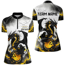 Load image into Gallery viewer, Black And Gold Thunder Lightning Custom Dragon Ladies Bowling Shirts, Bowling League Shirts IPHW7061