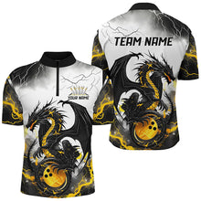 Load image into Gallery viewer, Black And Gold Thunder Lightning Custom Dragon Bowling Shirts For Men, Bowling League Shirts IPHW7061